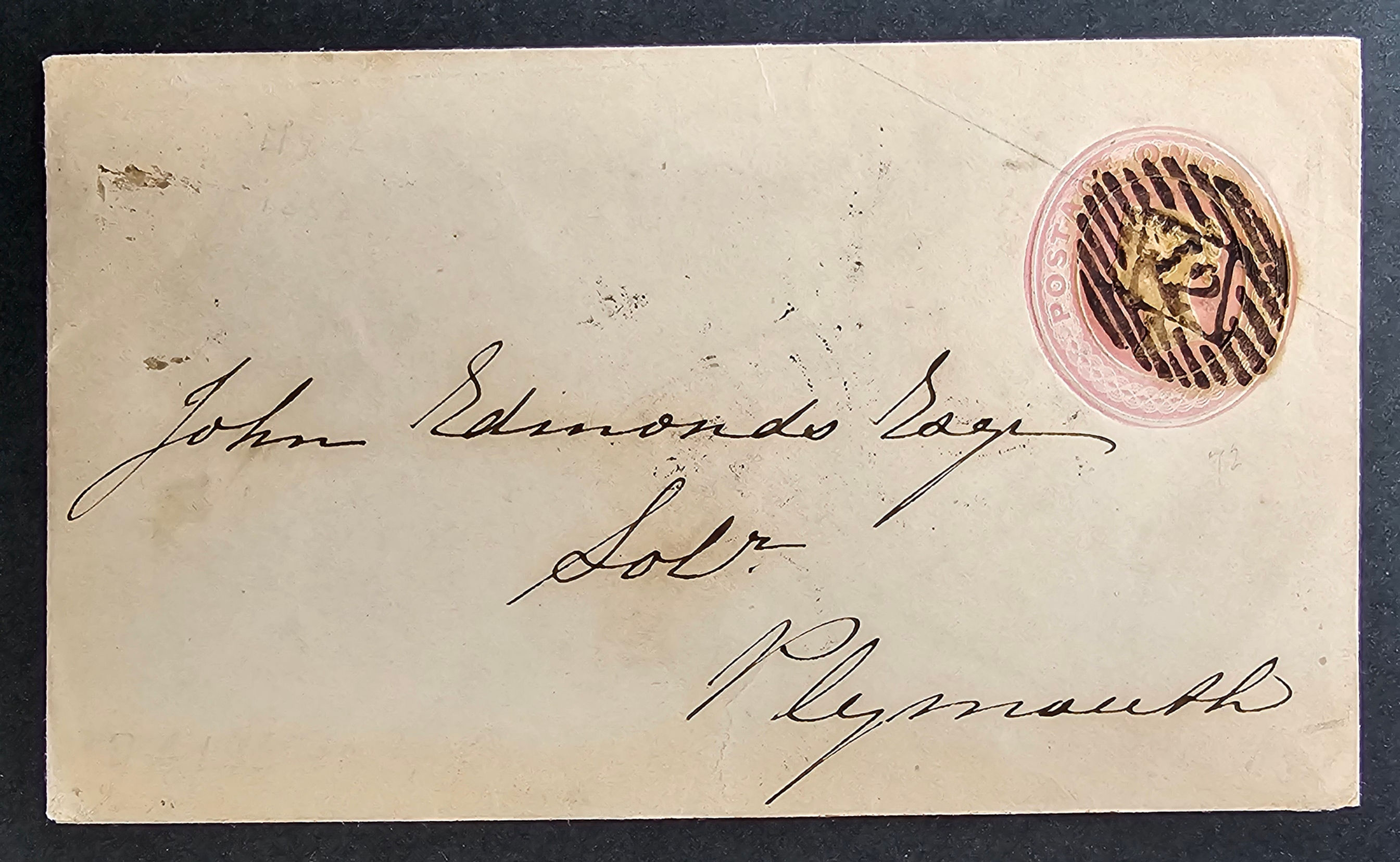 1848 Great Britain 1d Stamped Cover cd London, Bow-Plymouth