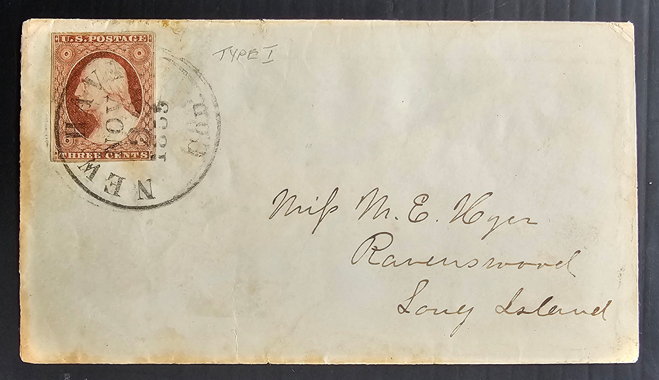 1853 United States Cover ties Imp 3c Type I Stamp cd New Haven-Ravenswood