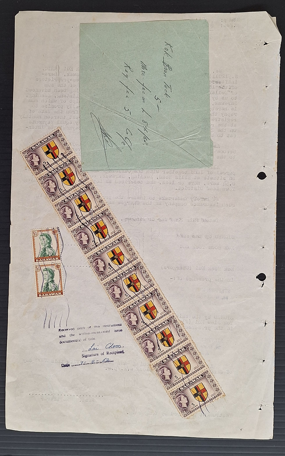 Thumbnail: 1962 Sarawak Memorandum of Charge ties 12 Stamps cd Registar of Lands+Surveys