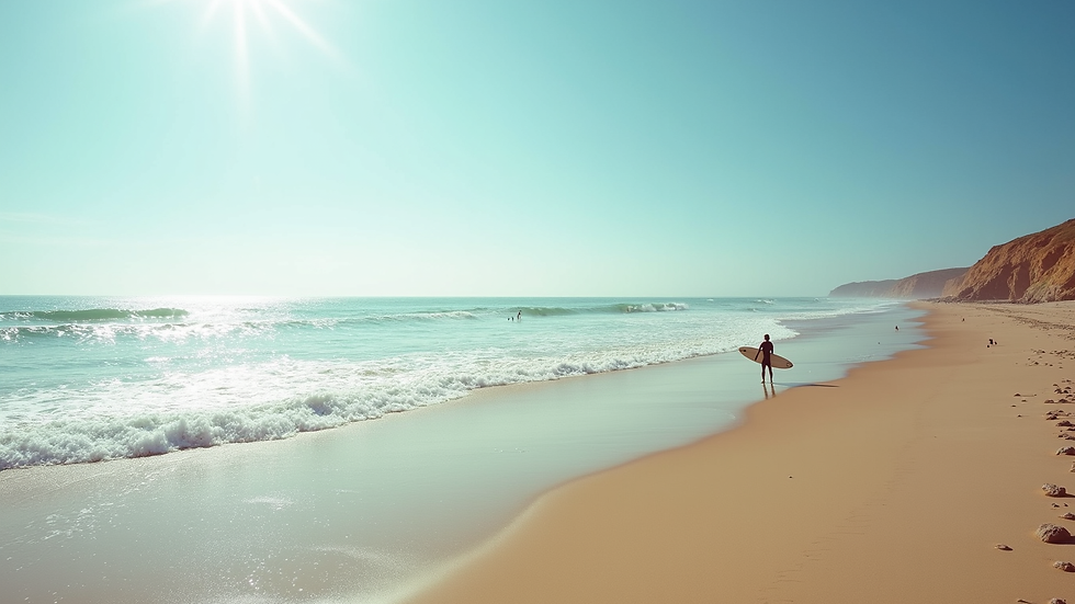 Vue panoramique de la plage de Bidart avec des surfeurs en action