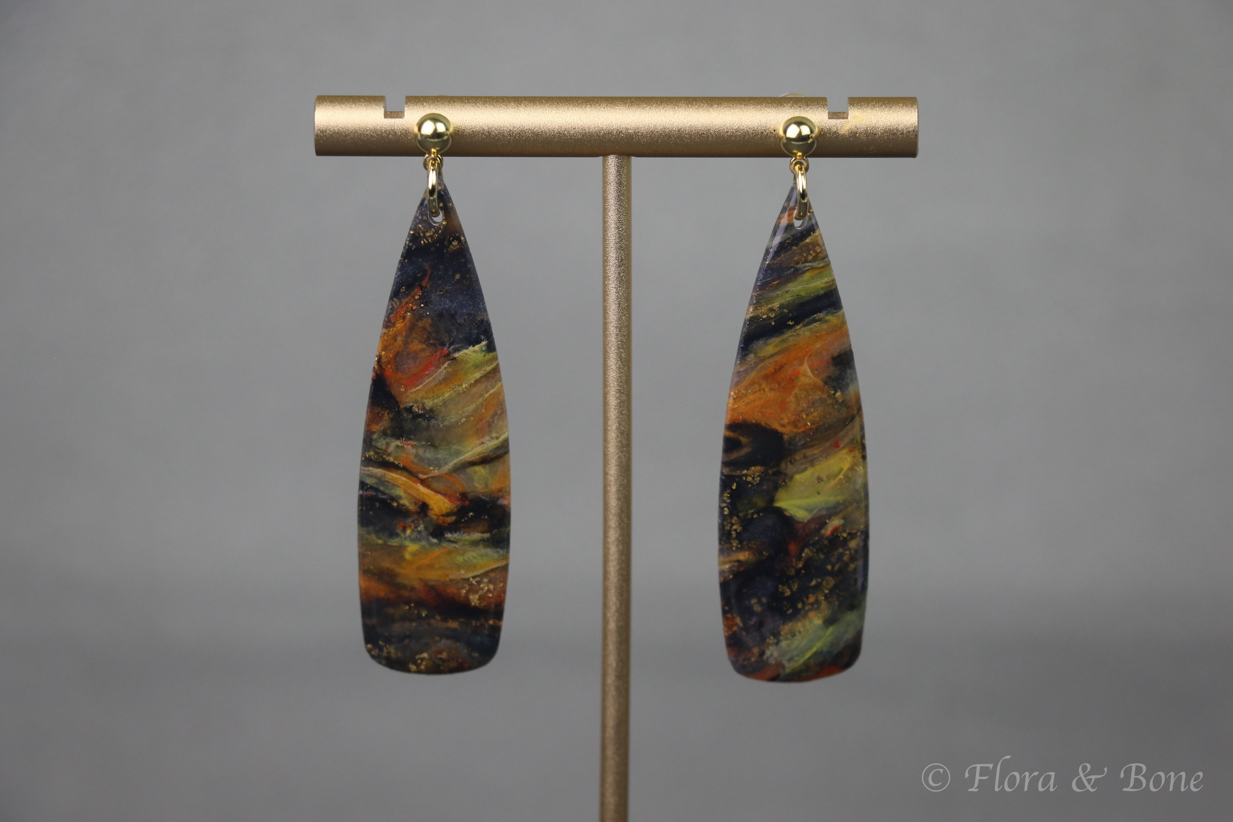 Fire Polymer Clay Elongated Earrings