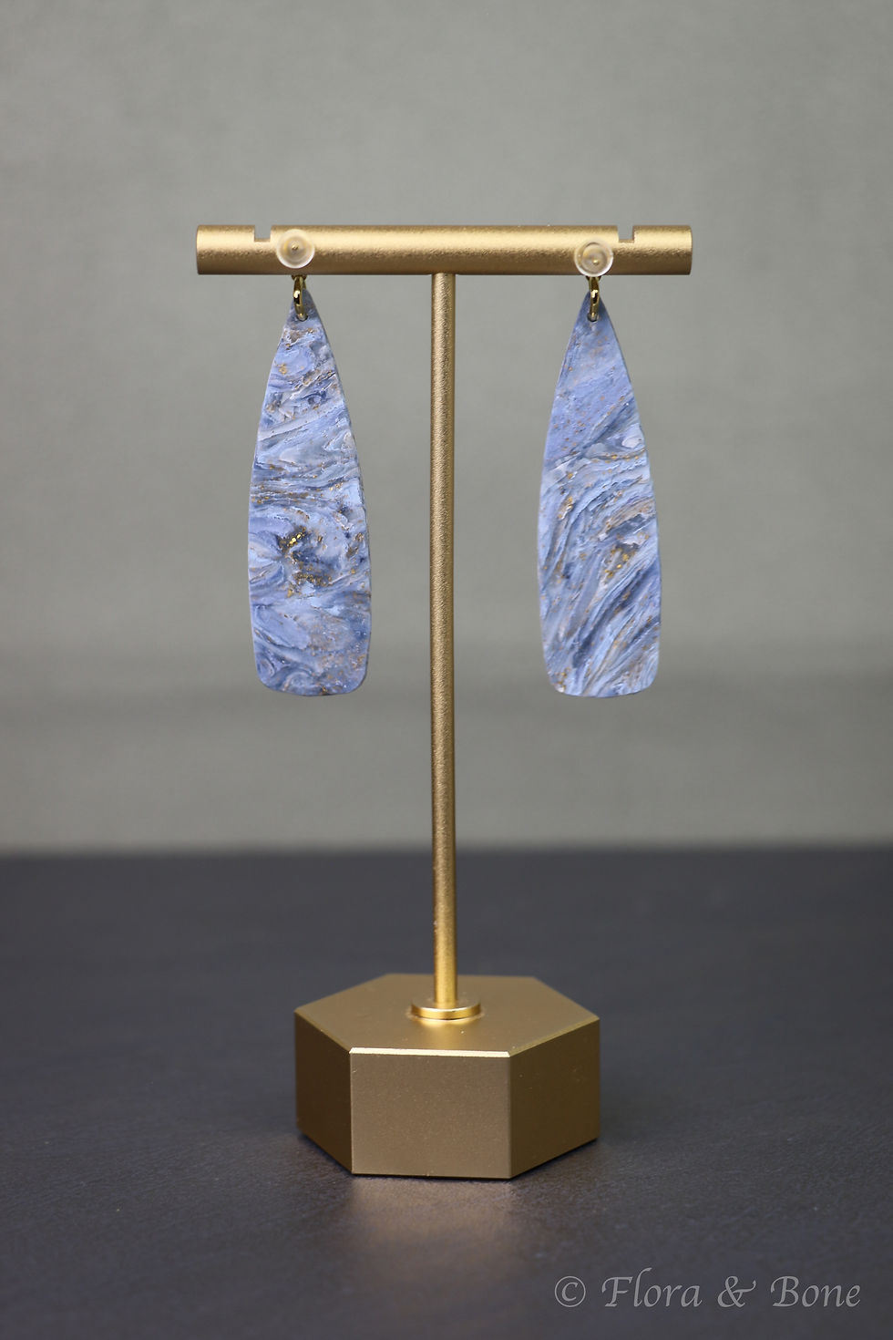 Thumbnail: Blue Polymer Clay Elongated Earrings