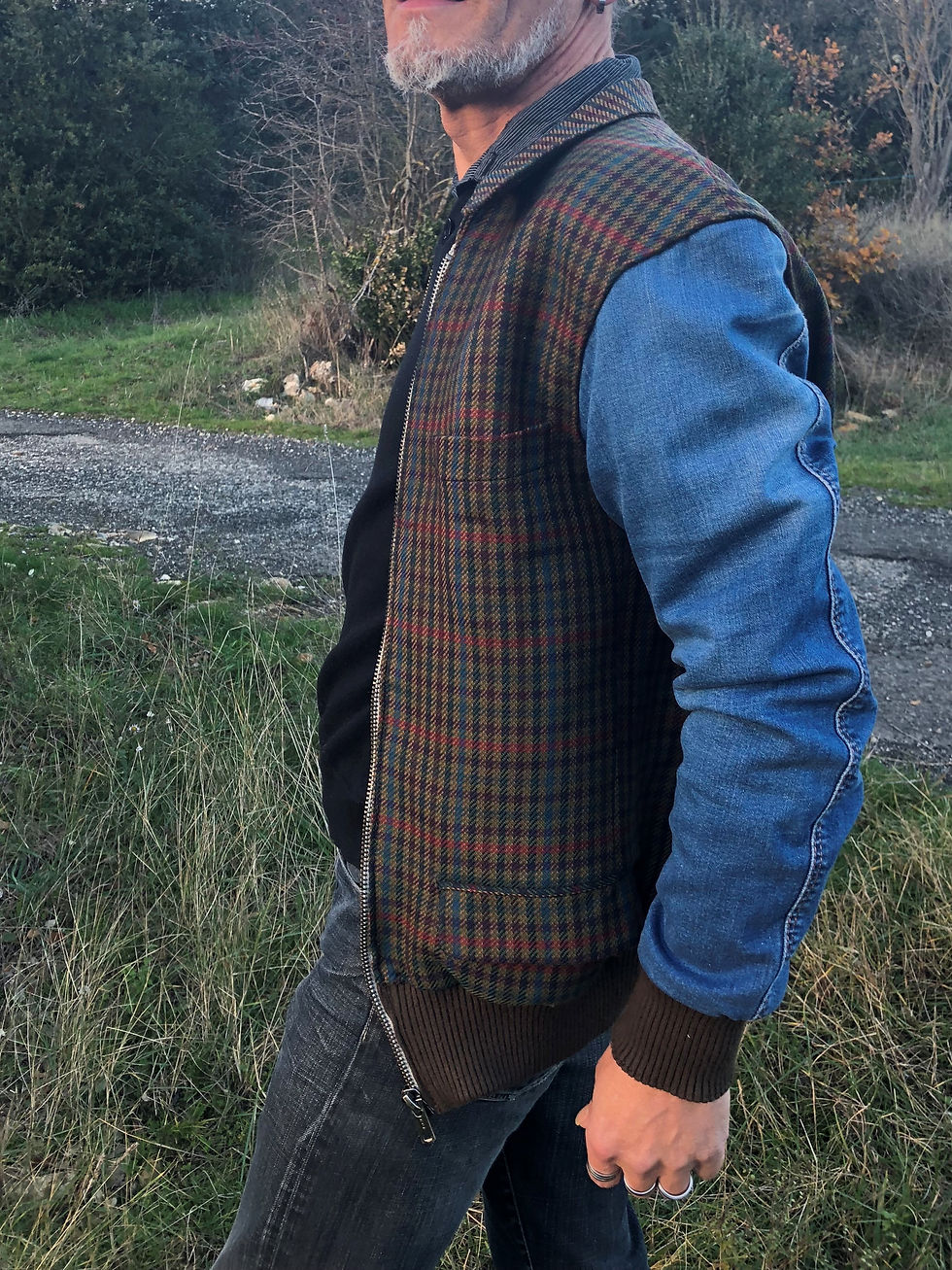 Miniature : Blouson laine et jean's homme hipster jacket upcycled M
