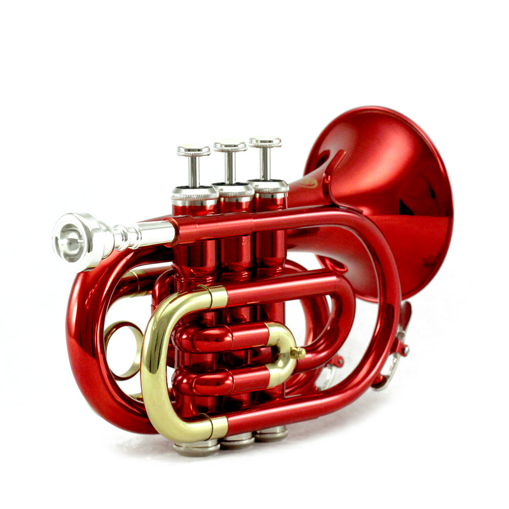 Sky Band Approved Wine Red Lacquer Brass Bb Pocket Trumpet with Case and More