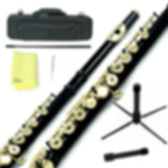 Sky C Foot Black Gold Open Hole Flute with Lightweight Case, Cleaning Rod etc.