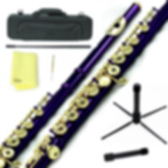 Sky C Foot Purple Silver Open Hole Flute with Lightweight Case, Cleaning R
