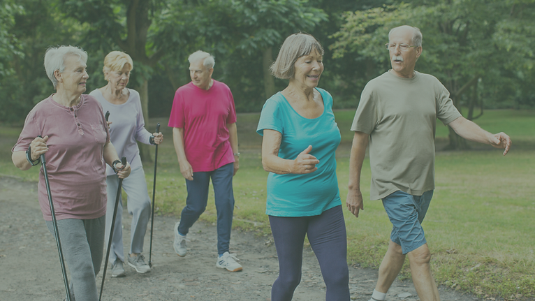 Picture of elderly individuals walking in the park