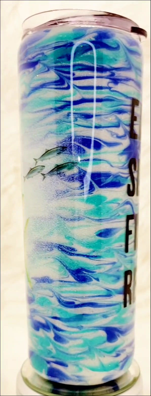 Thumbnail: 20 oz. water shimmer with mahi "eat, sleep, fish, repeat" tumbler