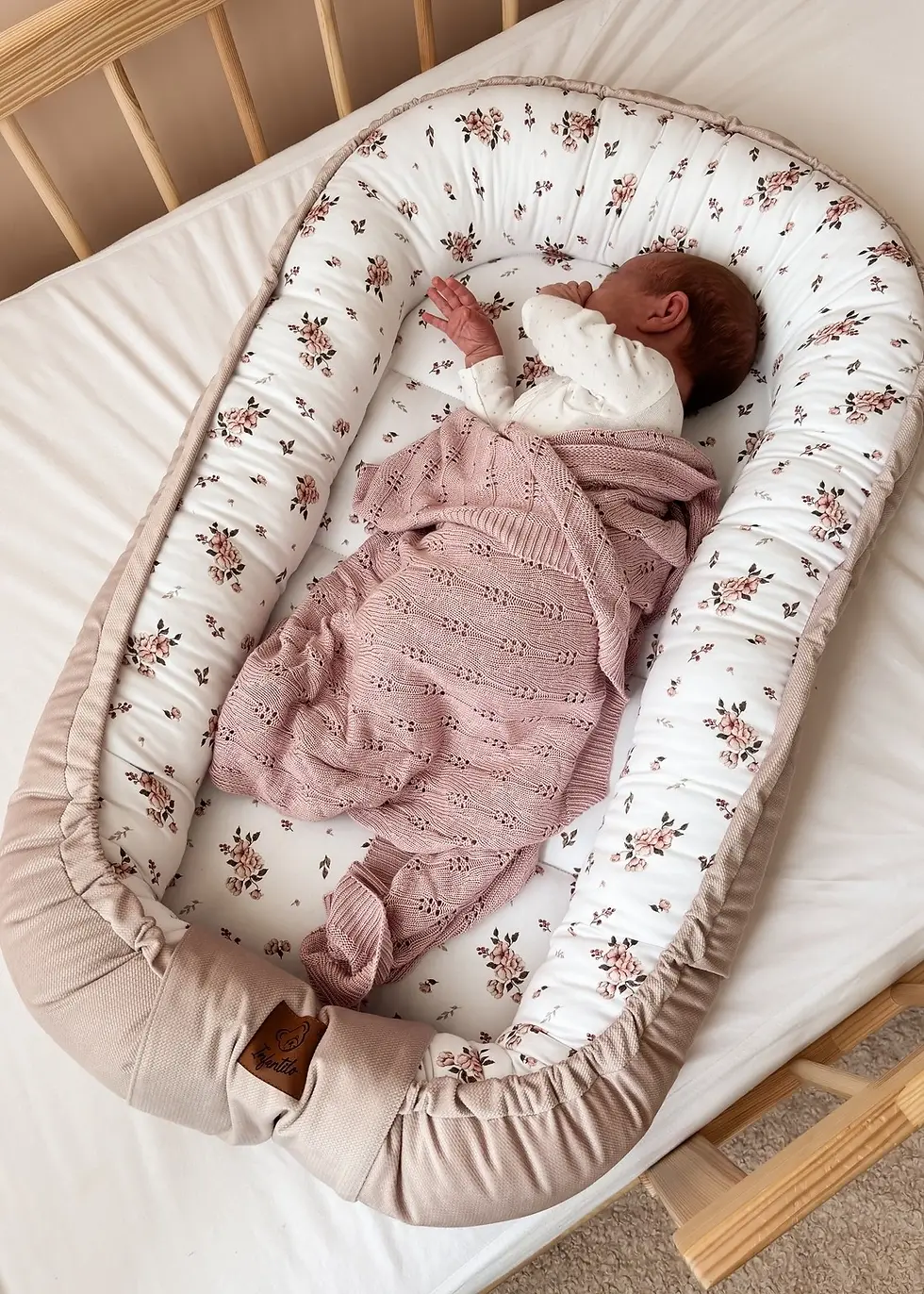 Thumbnail: Premium baby nest for newborns – cotton satin and velvet nets, hypoallergenic and handmade in Eu, perfect for safe sleep