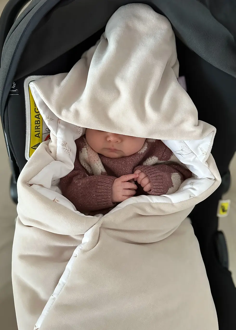 Thumbnail: Velour Car Seat Blanket, Hood "Bloom/Beige