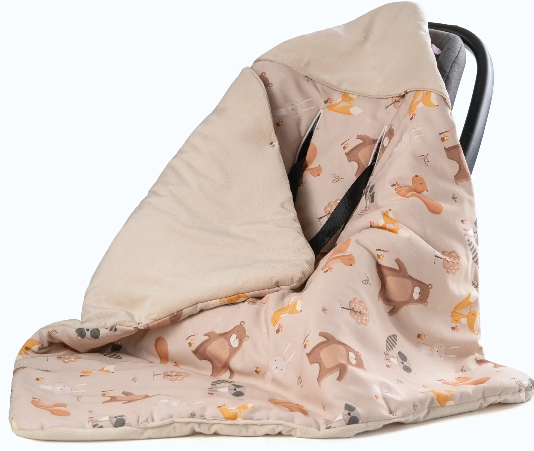 Velour Car Seat Blanket with Hood "Beige/Bear"