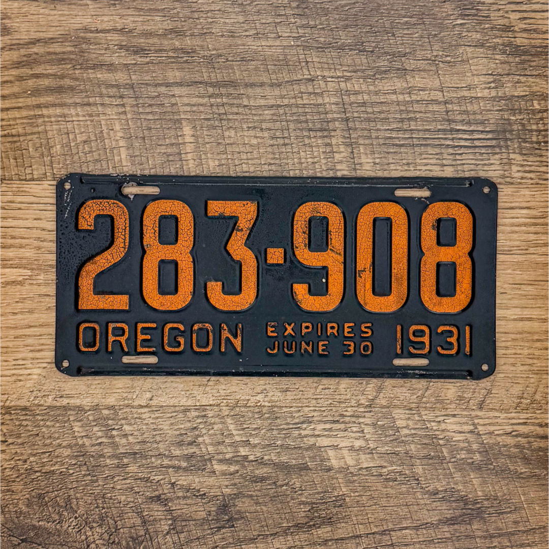 An original Oregon 1931 license plate.