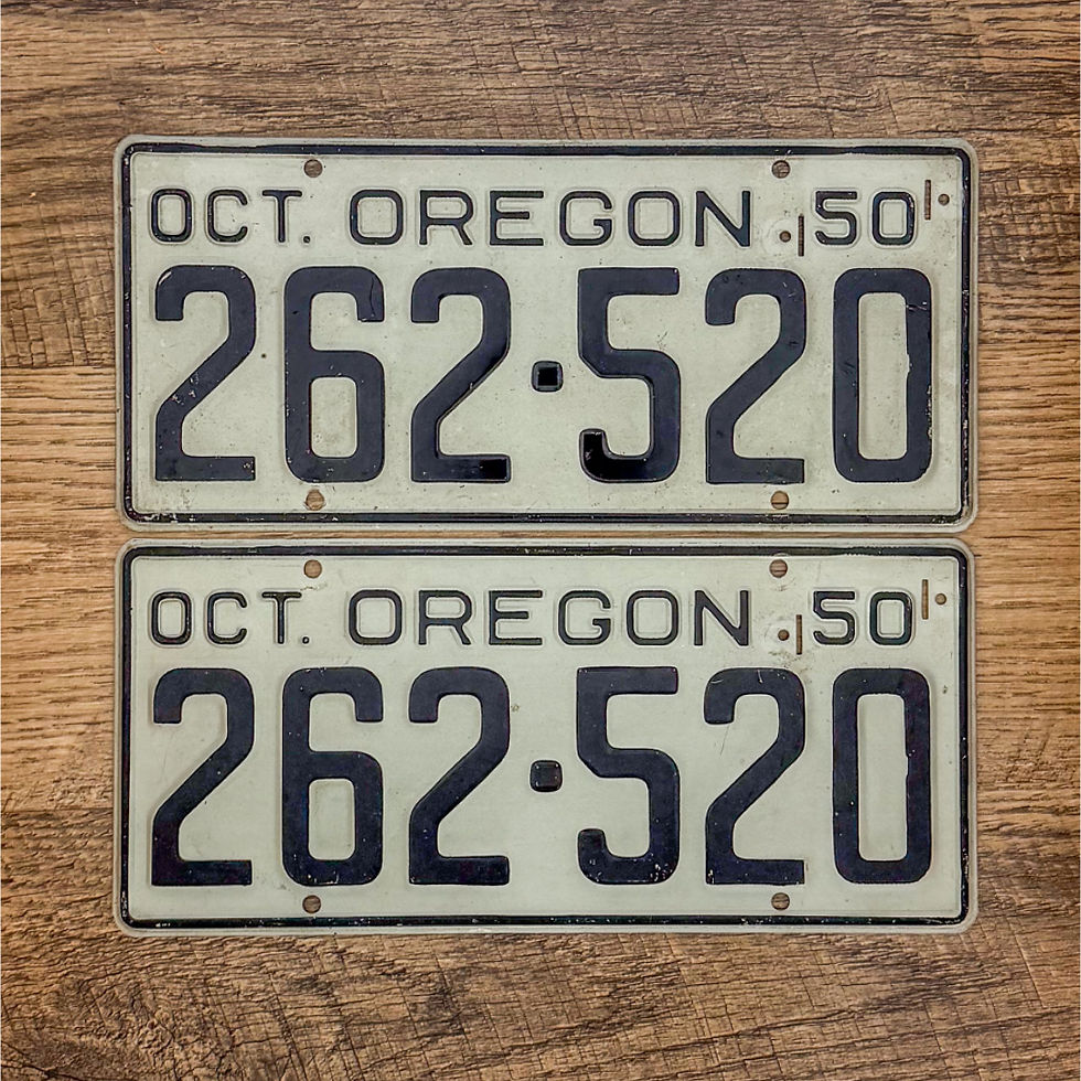 An original pair of Oregon 1950-55 license plates.