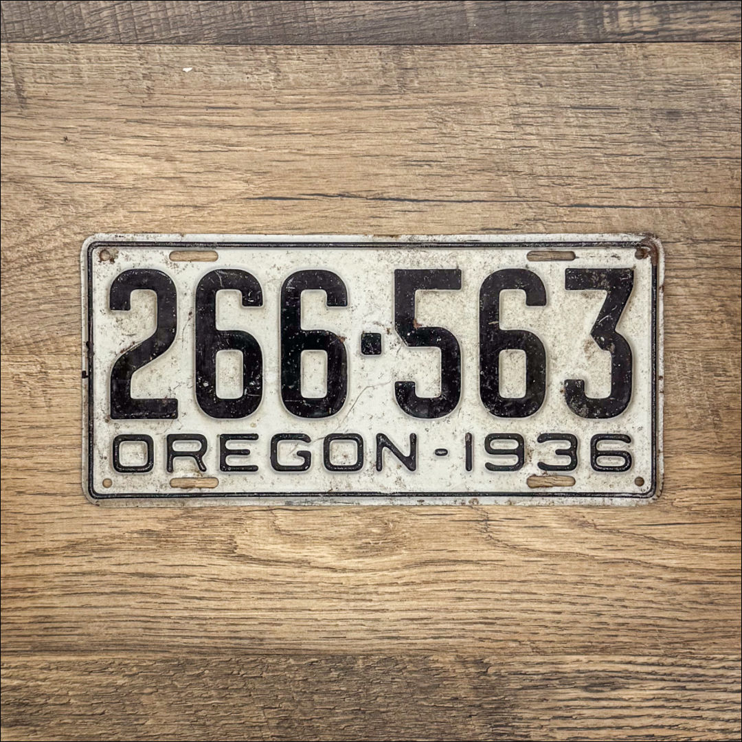 An original Oregon 1936 license plate.