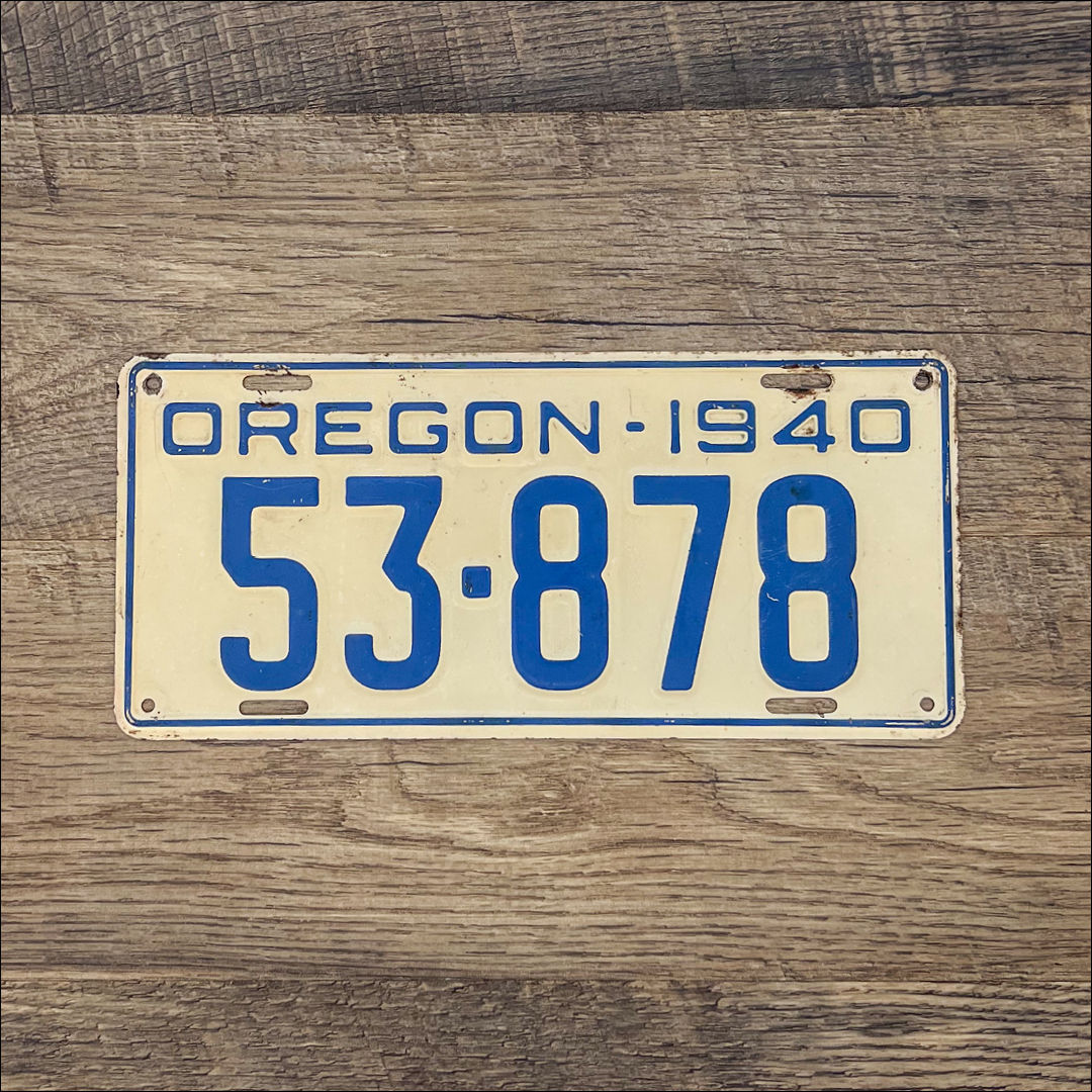 Original Oregon 1940 License Plate - 53-878