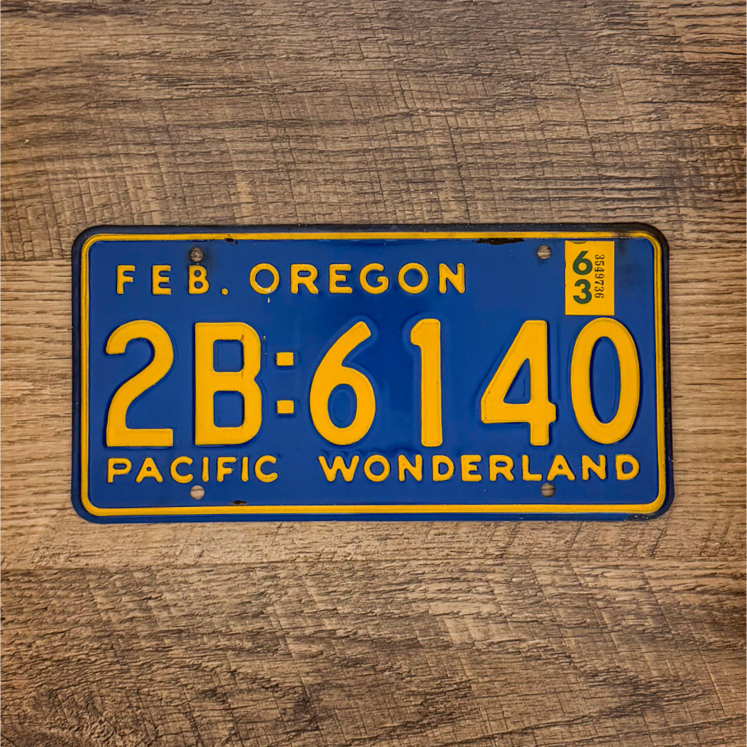 An original Oregon 1961-64 license plate.