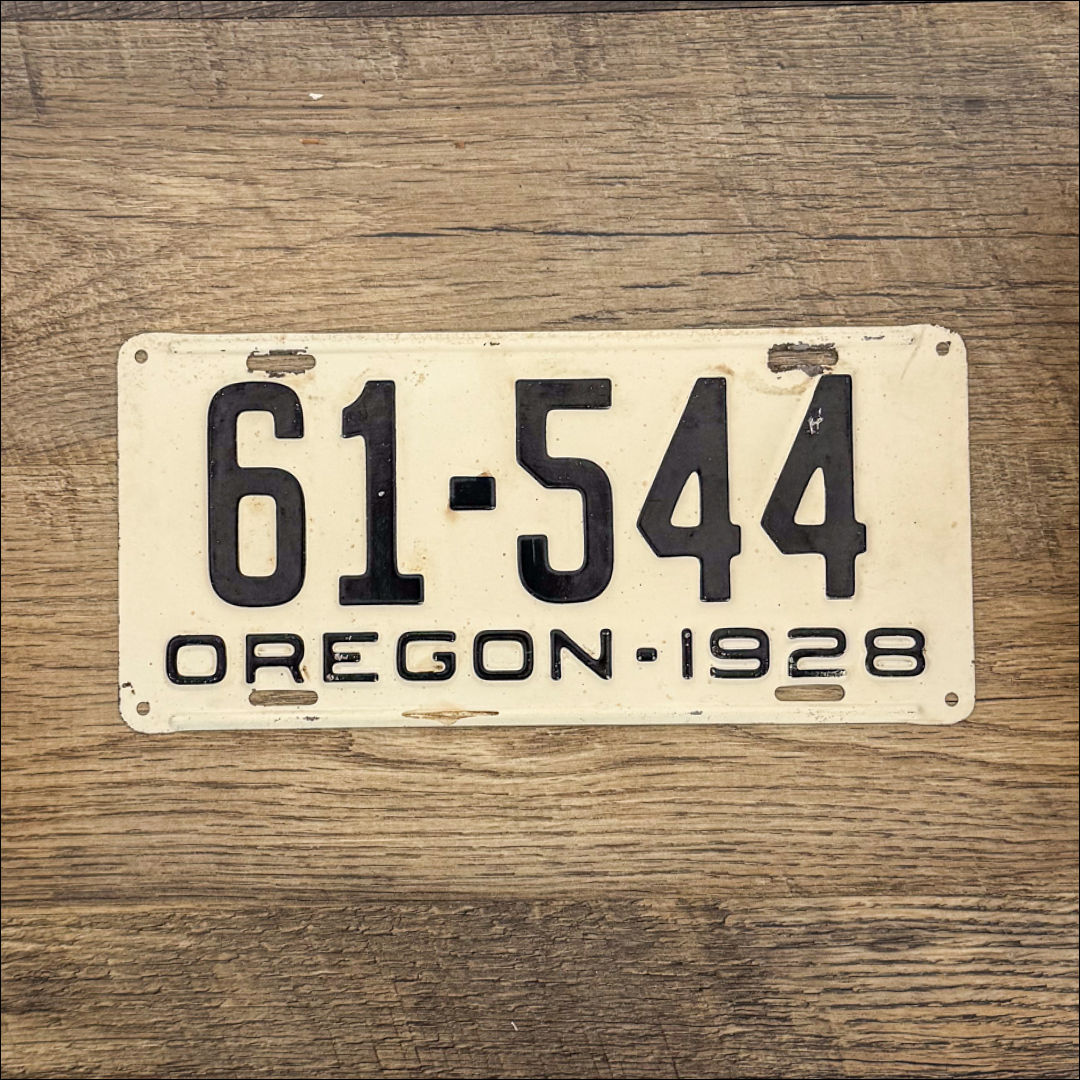 An original Oregon 1928 license plate.