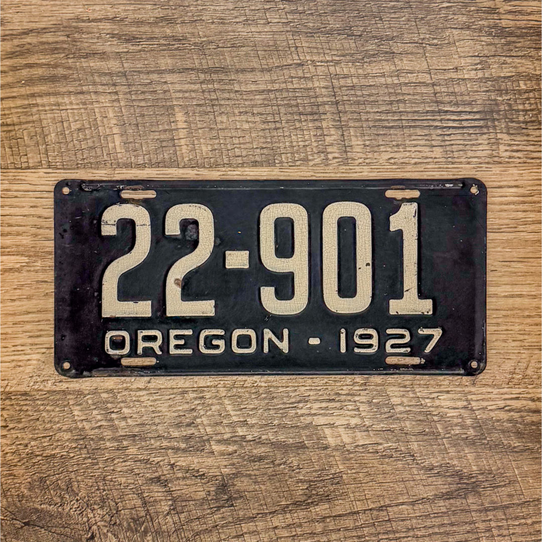 An original Oregon 1927 license plate.