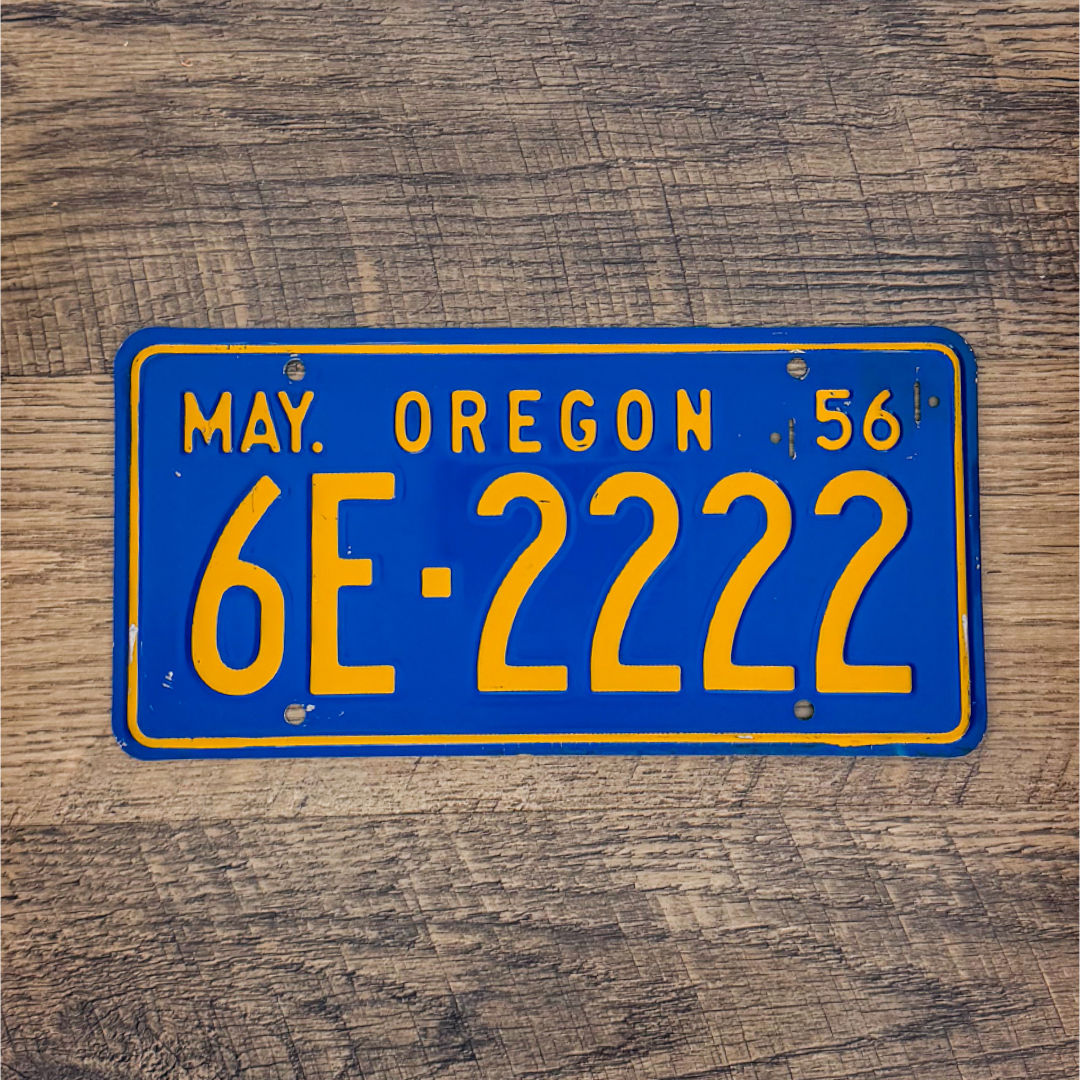 An original Oregon 1956-60 license plate.