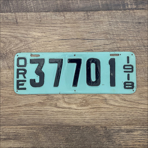 Restored Oregon 1918 License Plate 37701 NW License Plates