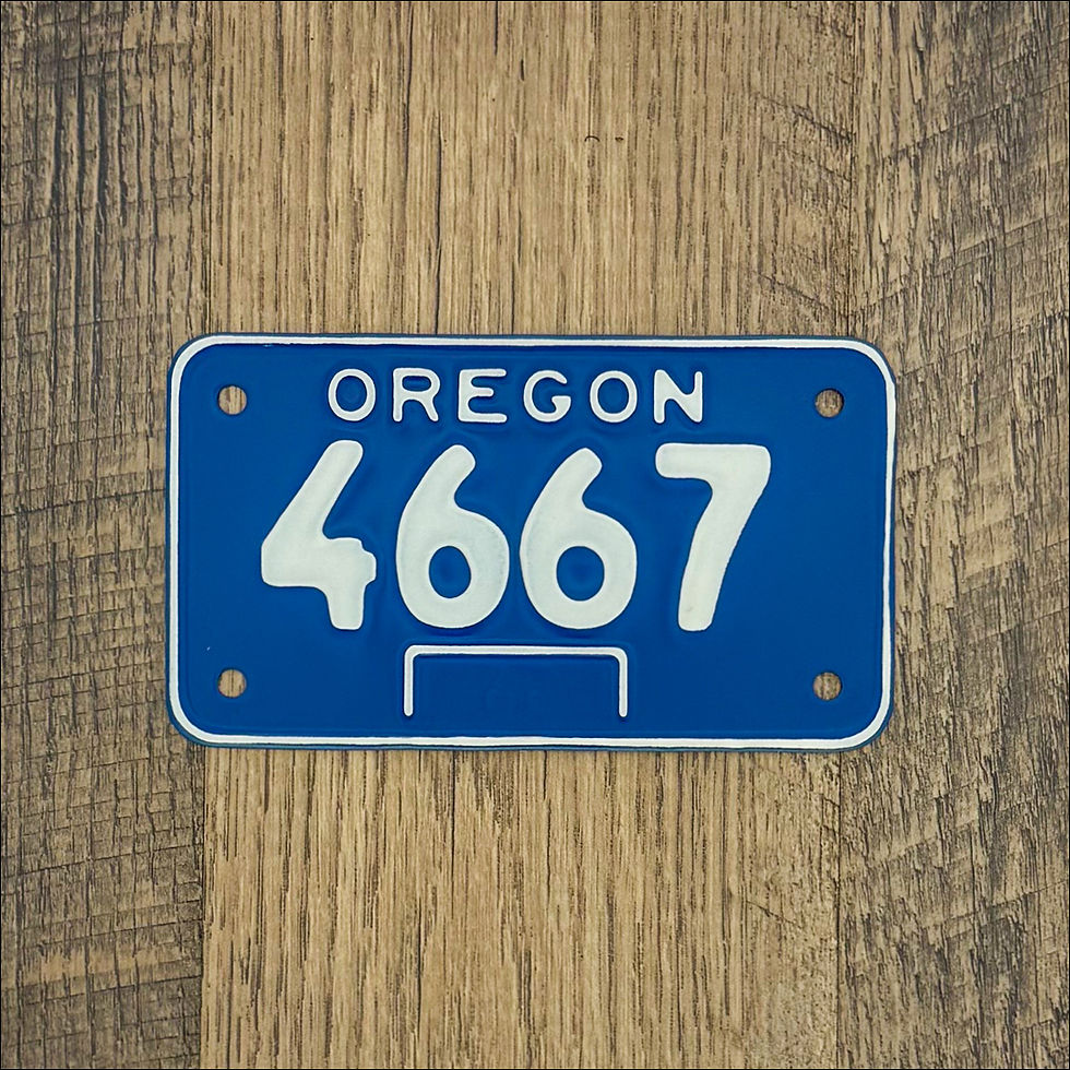 A restored Oregon 1968 motorcycle license plate.
