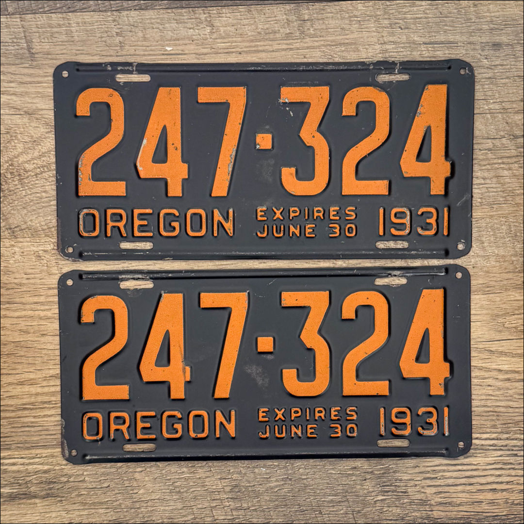 An original pair of Oregon 1931 license plates.