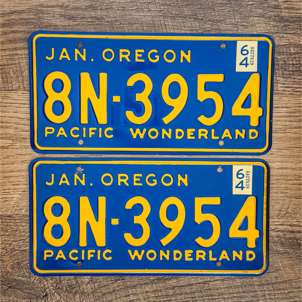 An original pair of Oregon 1961-64 license plates.