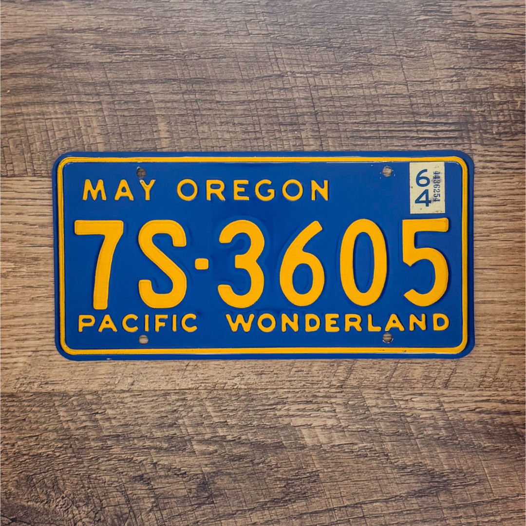 An original Oregon 1961-64 license plate.