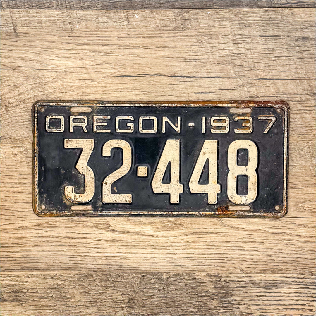 An original Oregon 1937 license plate.
