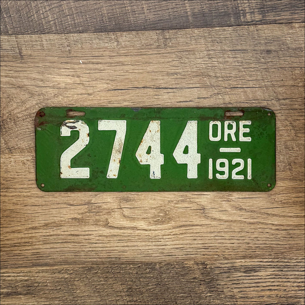 An original Oregon 1921 license plate.