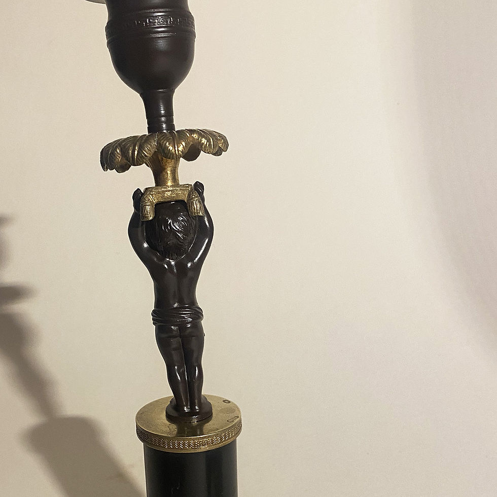 Miniature : Paire de flambeaux aux Putti, bronze et marbre, XIXe siècle.