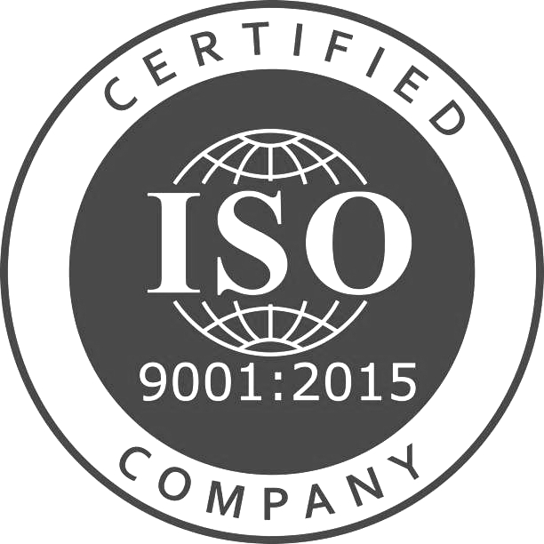CERTIFIED ISO 9001:2015 COMPANY certification logo in gray