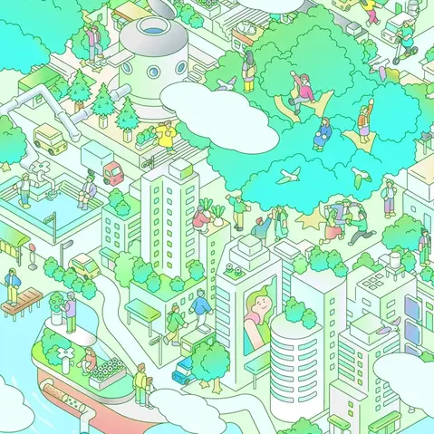 グリーンシティーをテーマに制作したアイソメトリックイラスト