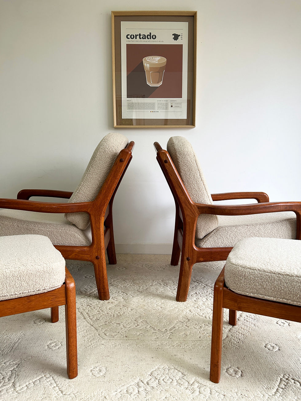 Paire de fauteuils et ottomans danois sherpa crème 60's