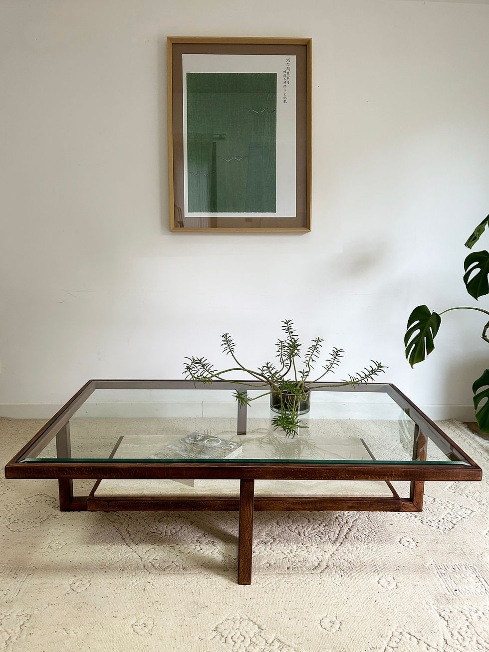 Table basse verre et travertin vintage