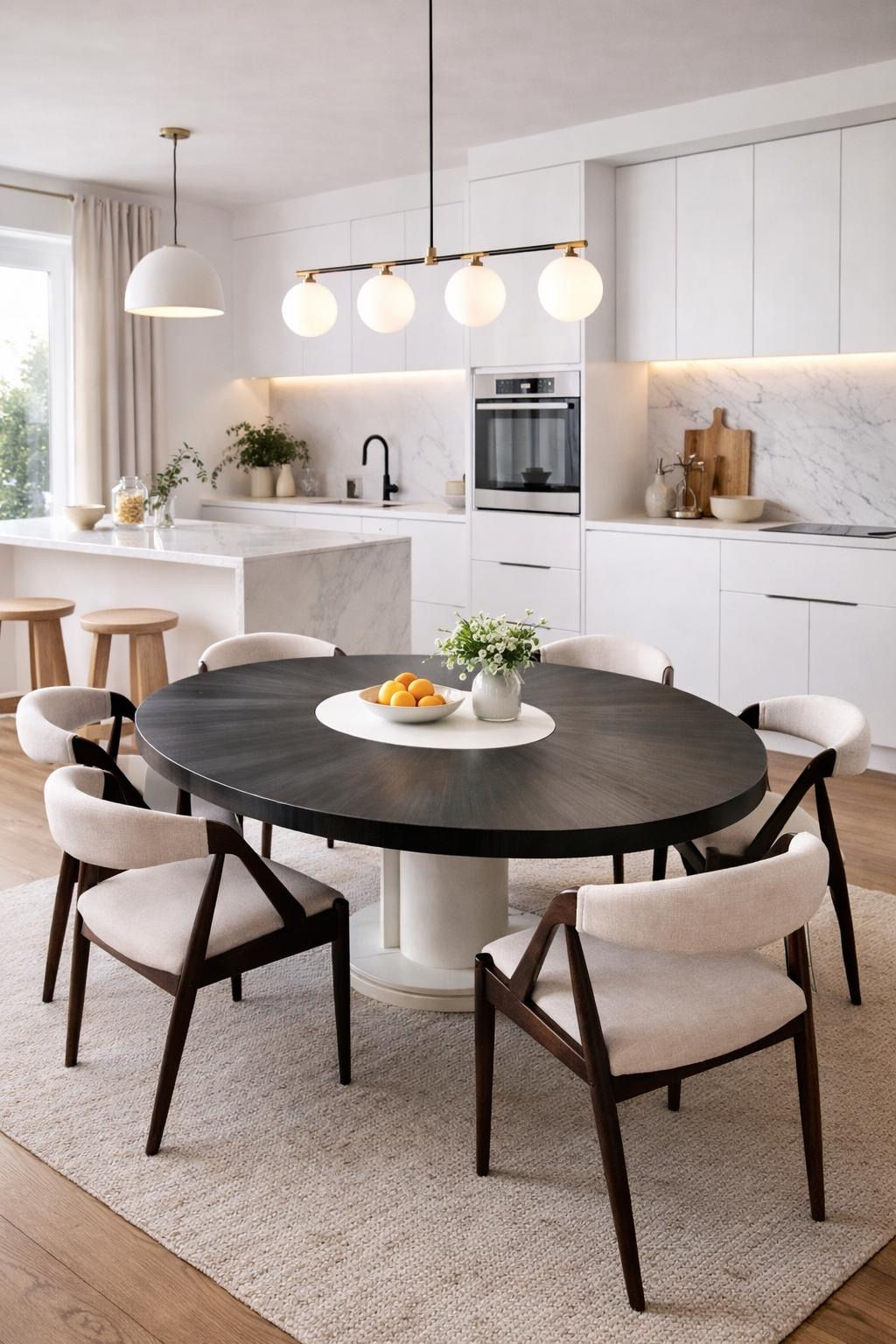 Grande Table à manger marbre et ébène de macassar Vintage