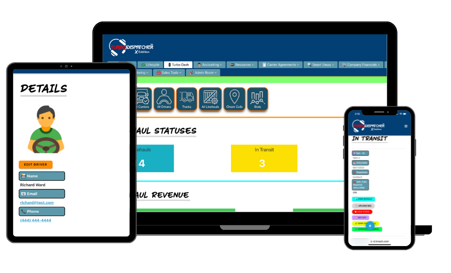 Turbo Dispatcher desktop and mobile truck dispatch software mockup