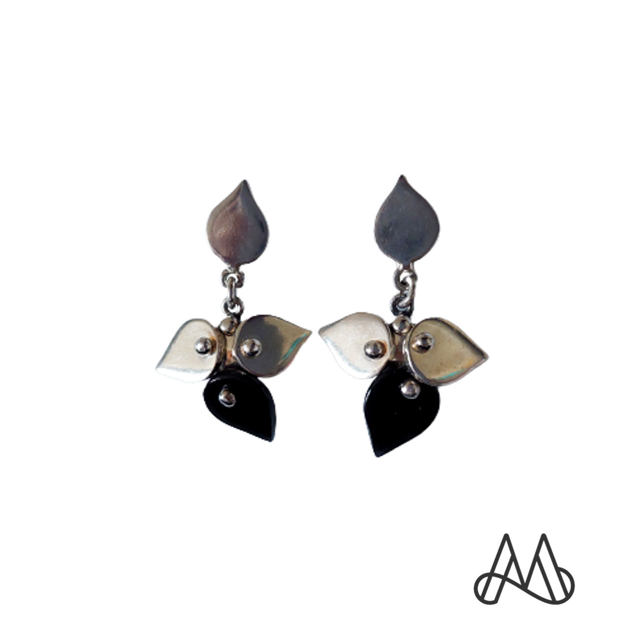 Aro Colgante Plata Ley 925 / Flor Moderna Ónix