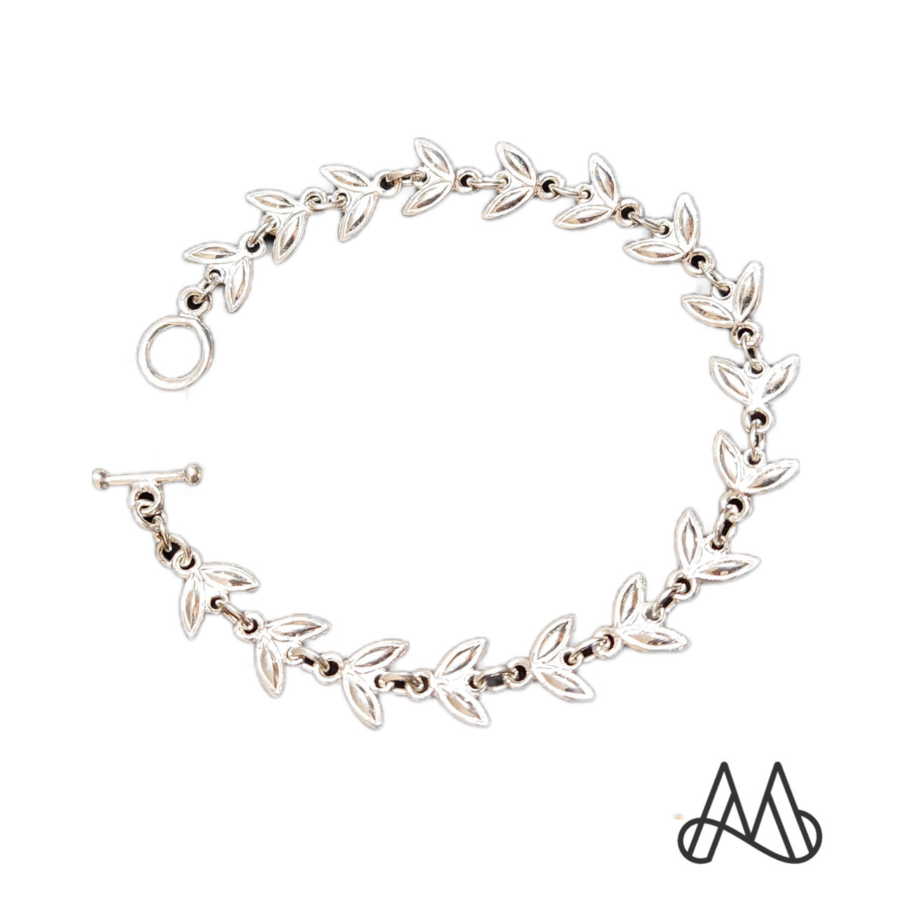 Pulsera Plata Envejecida Ley 925 / Hojas Espigadas