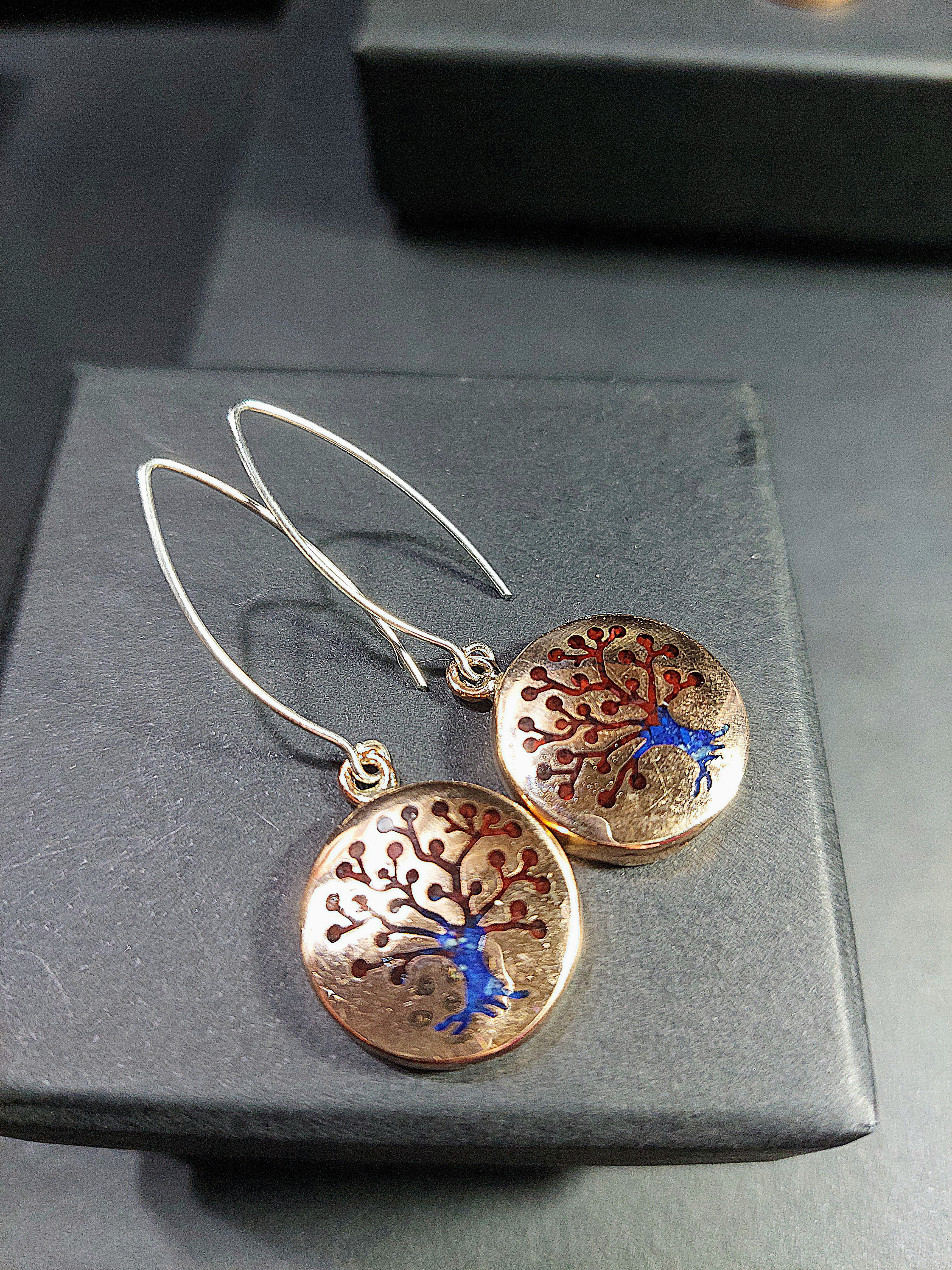 Aro Colgante Plata Ley 950 Cobre y Lapislazuli Arbol de la Vida