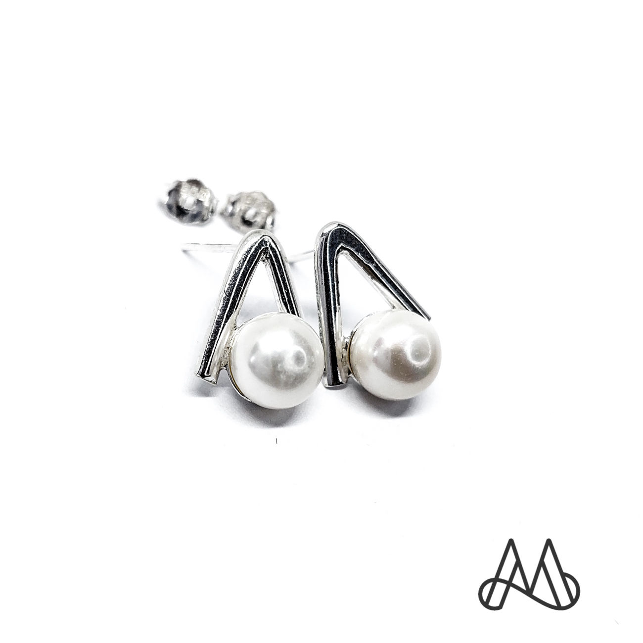 Aro Plata Ley 950 Perla Natural Triangulo Moderno