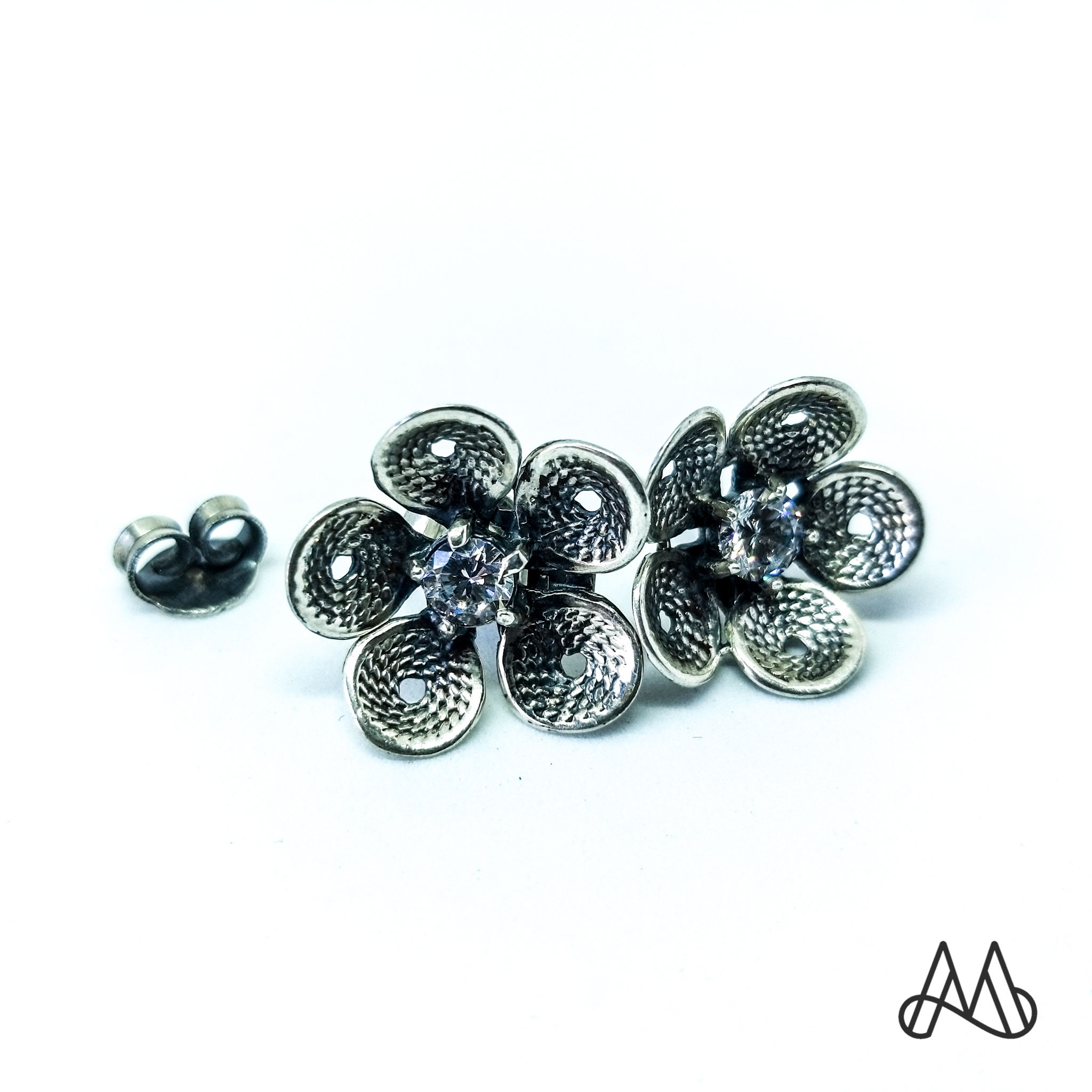 Aro Plata Ley 925 Flor Zircon Cinco Petalos