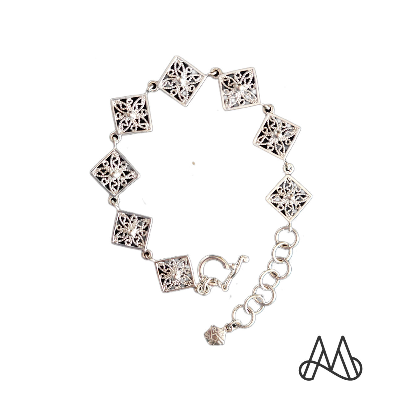 Pulsera Plata Ley 950 / Cuadro Florcita Filigrana