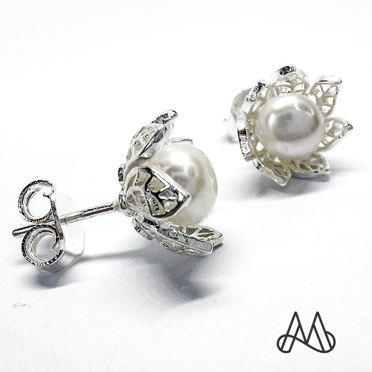 Aro Plata Ley 950 Hojitas Perla Natural De Río