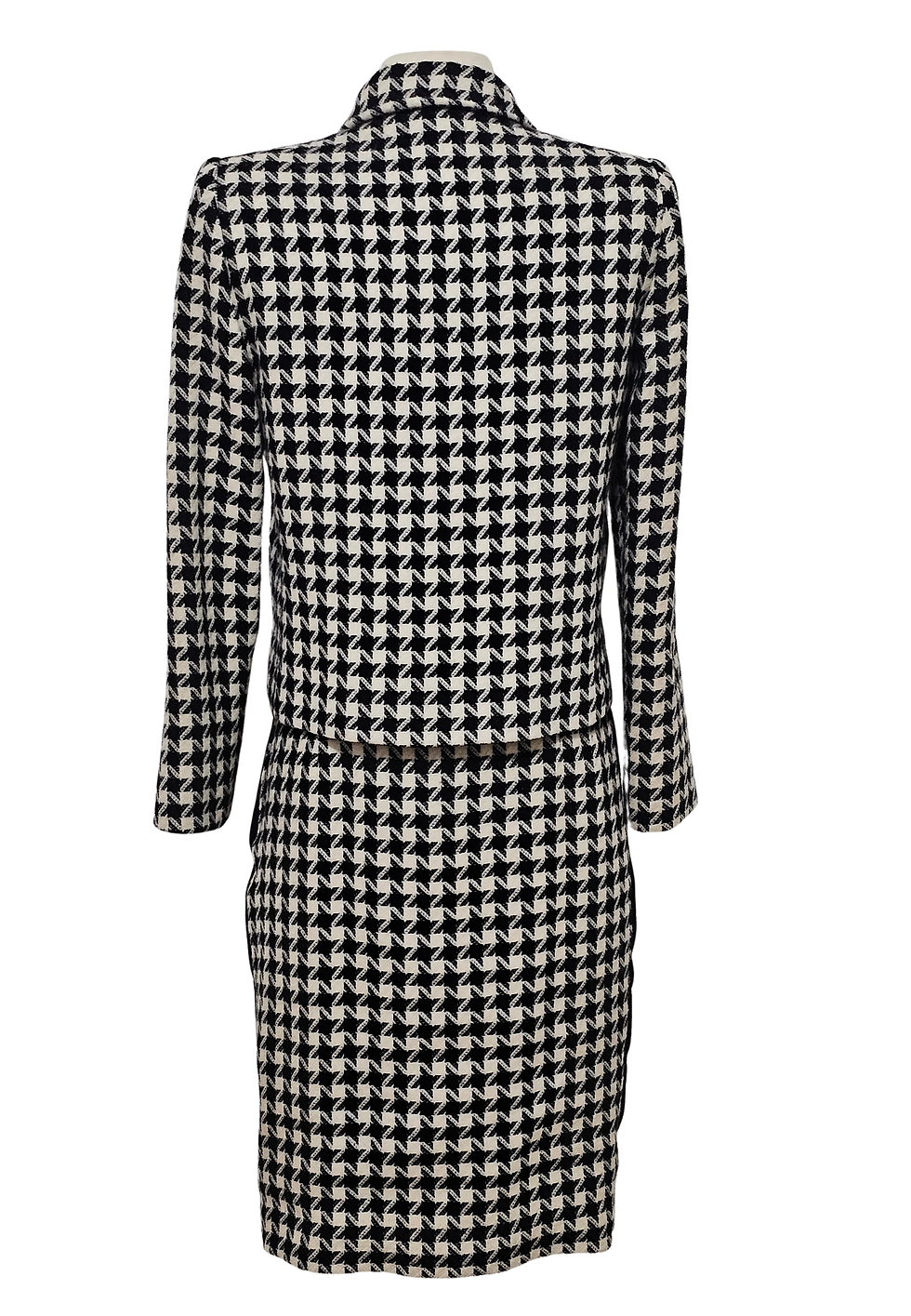 Thumbnail: Houndstooth patterned dress with long sleeves. Black and white pattern design.