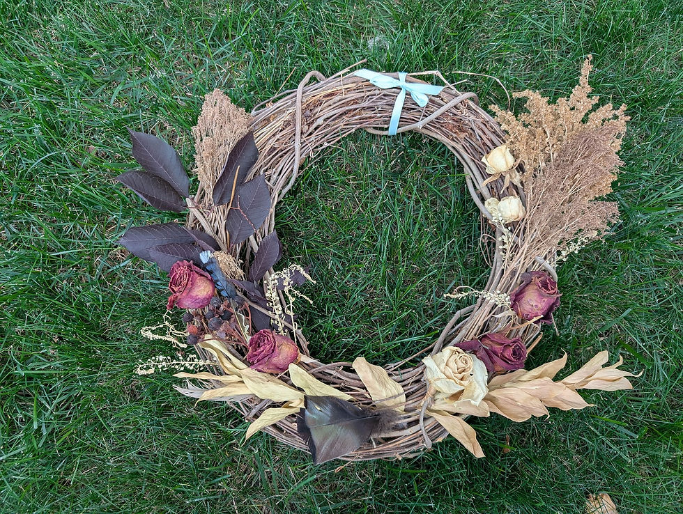 natural flower wreath on ground