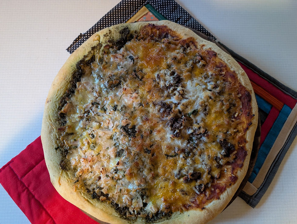 pizza on potholders