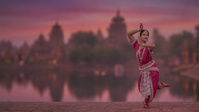 Odissi Dancer at Twilight Temple Waters.png
