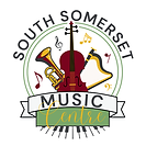 This is our circular logo for the South Somerset Music Centre, featuring a cello, trumpet and harp