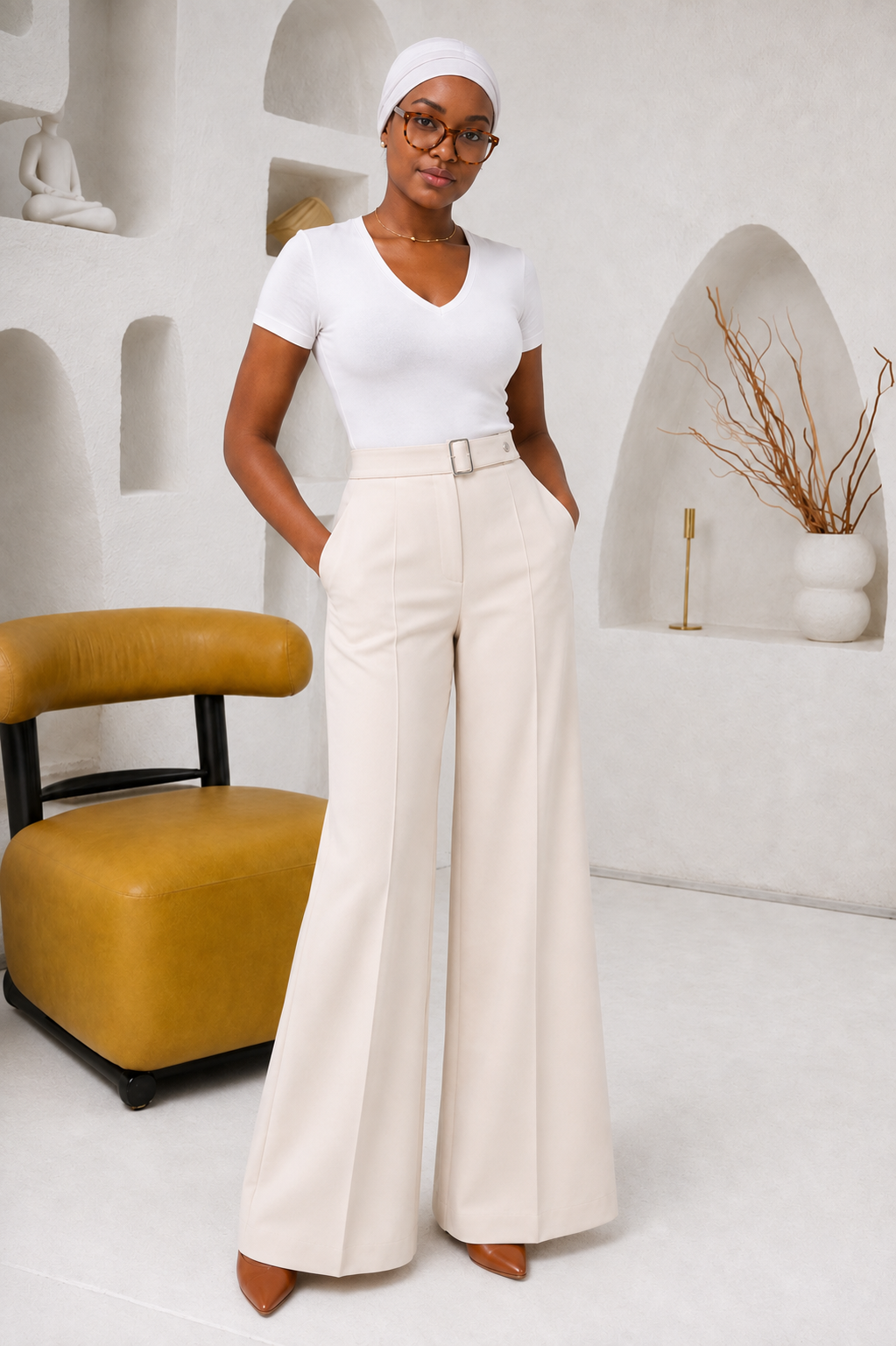 The Nude Belted Wide-Leg Trousers